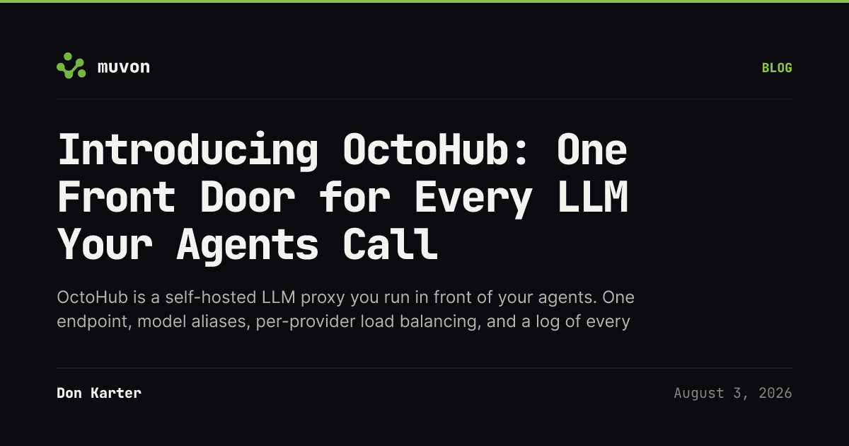 OctoHub LLM proxy diagram showing a single gateway routing agent requests to multiple model providers with logging and metrics