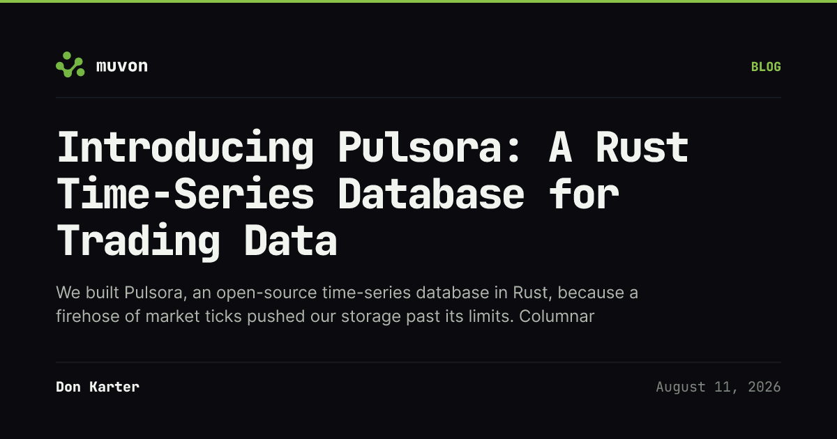Pulsora time-series database written in Rust storing columnar compressed blocks of market tick data on disk
